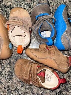 Clarks Toddler Brown Suede and Blue Trim Soft First Shoes